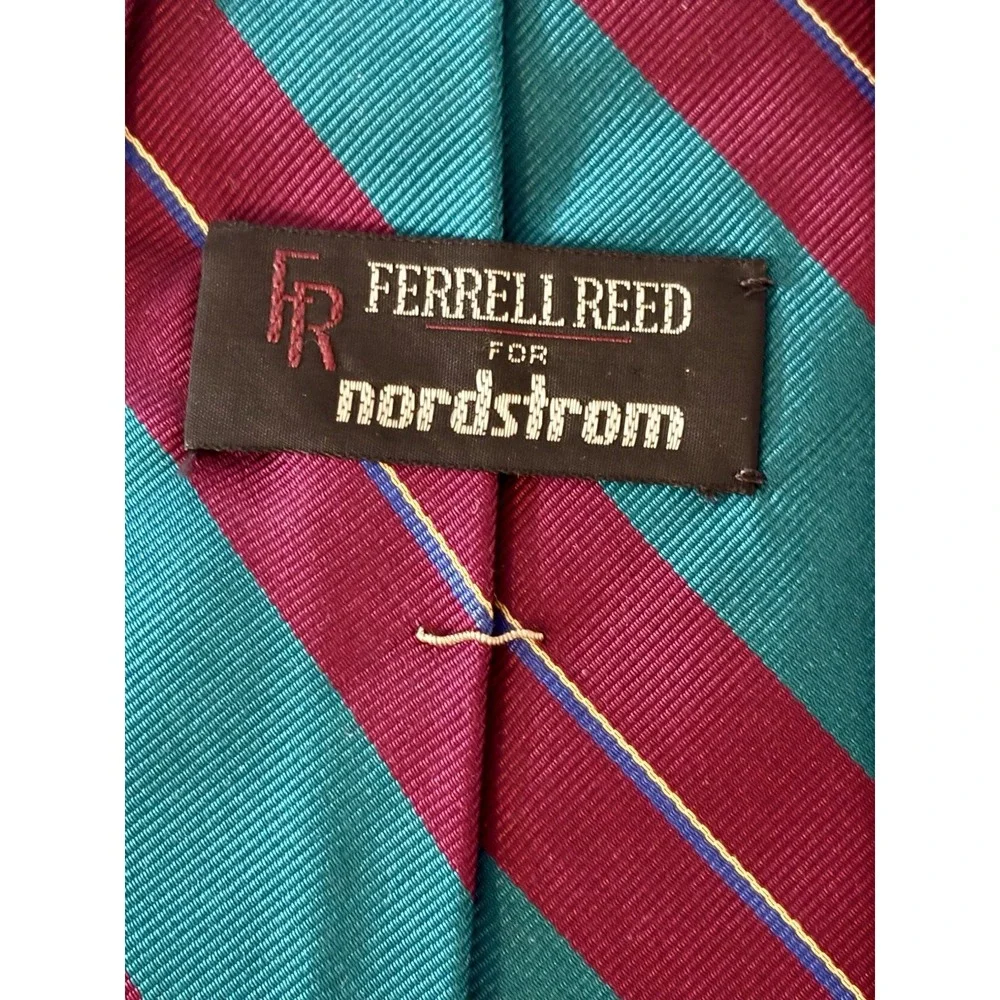 Vintage Ferrell Reed Nordstrom Silk Necktie Tie Regimental Stripe Teal Magenta